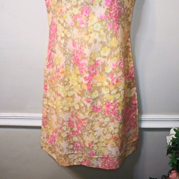 Vintage La Grande Maison de Blanc Yellow/Pink Watercolor Floral Sheath Dress - Picture 3 of 10